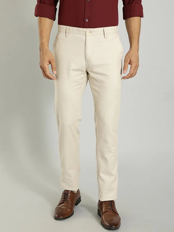 Indian Terrain Men's Slim Fit Self Design Beige Trousers